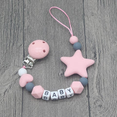 XCQGH Personalized Name Handmade Pacifier Clips Holder Chain Silicone Pacifier Chains Five Star Baby Teether Teething Chain