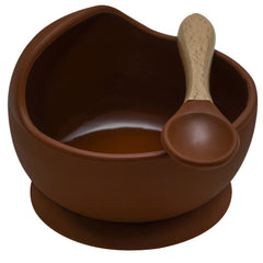 Silicone Baby Feeding Bowl With Wooden Spoon