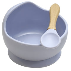 Silicone Baby Feeding Bowl With Wooden Spoon