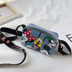 Disney PU Mickey Minnie Printed Children's Bag Mini Shoulder Bag Cartoon Anime Baby Accessories Bag Girls Messenger Bag